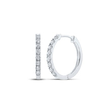  10k White Gold Womens Round Diamond Single Row Hoop Earrings 1/2 Cttw
