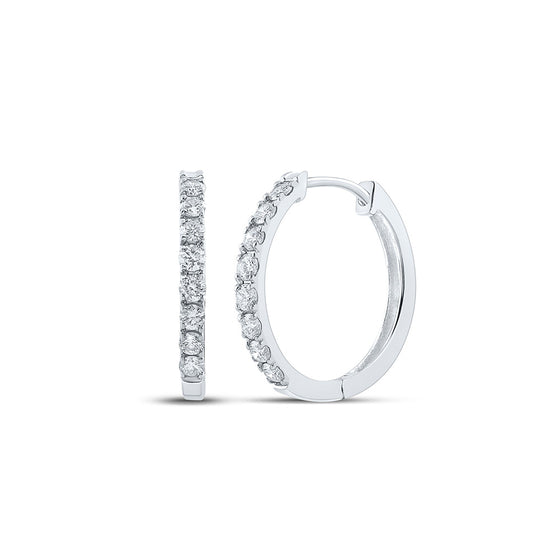 10k White Gold Womens Round Diamond Single Row Hoop Earrings 1/2 Cttw