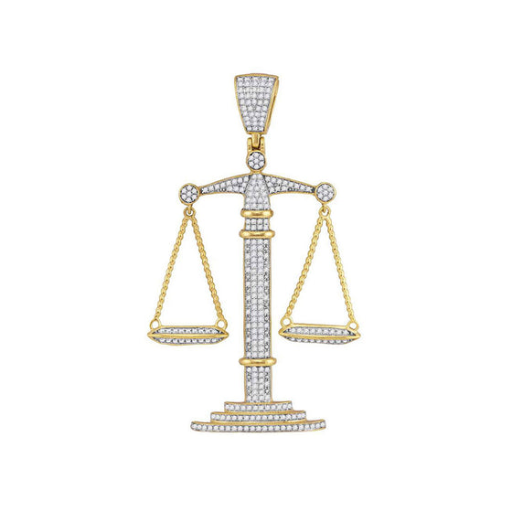 10k Yellow Gold Mens Round Diamond Scales of Justice Charm Pendant 1 Cttw