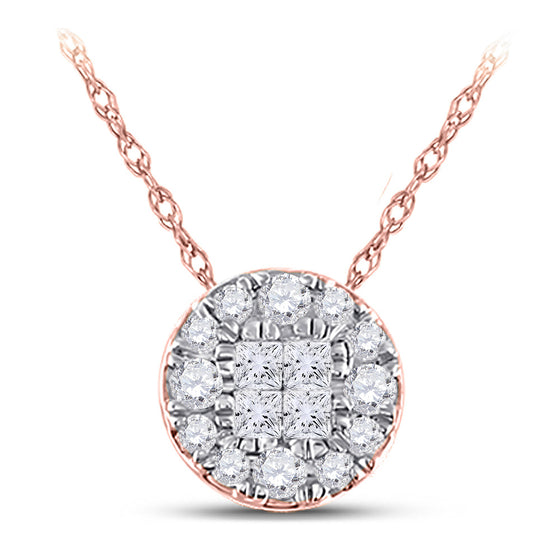 14k Rose Gold Womens Princess Round Diamond Cluster Pendant 1/4 Cttw