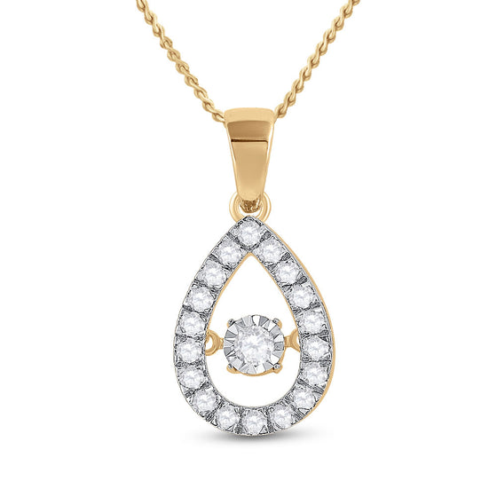 10k Yellow Gold Womens Round Diamond Moving Twinkle Teardrop Pendant 1/3 Cttw
