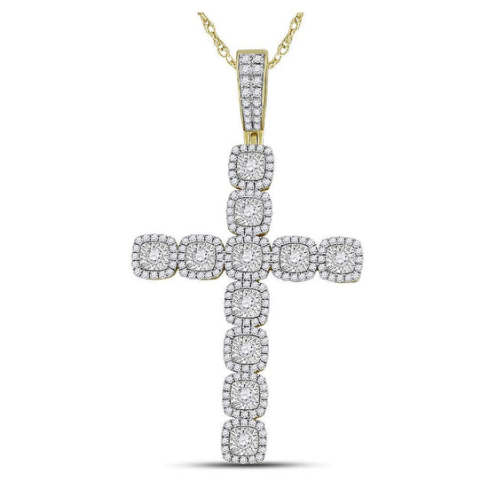 14k Yellow Gold Mens Round Diamond Cross Charm Pendant 2 Cttw