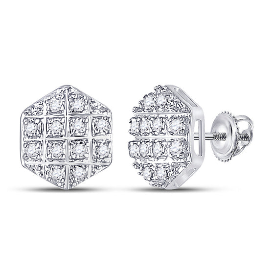 10k Yellow Gold Round Diamond Hexagon Earrings 1/10 Cttw