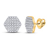 10k Yellow Gold Round Diamond Hexagon Earrings 1/5 Cttw