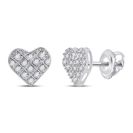10k White Gold Womens Round Diamond Heart Earrings 1/10 Cttw