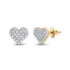 10k Yellow Gold Womens Round Diamond Heart Earrings 1/6 Cttw