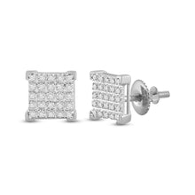  10k White Gold Round Diamond Square Earrings 1/6 Cttw