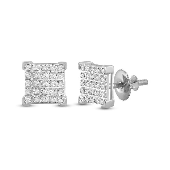 10k White Gold Round Diamond Square Earrings 1/6 Cttw