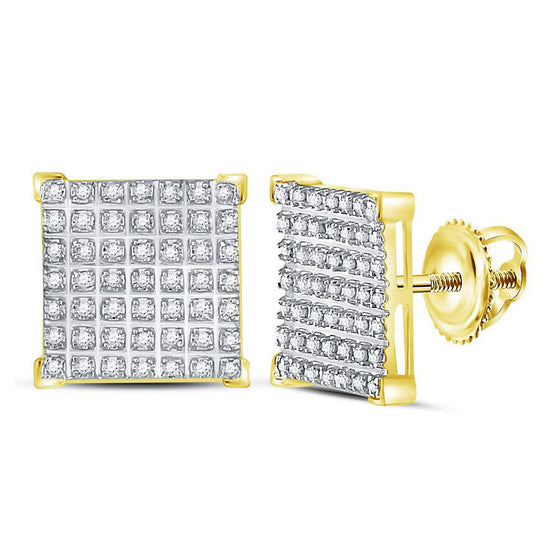 10k Yellow Gold Round Diamond Square Cluster Earrings 1/3 Cttw