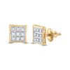 10k Yellow Gold Round Diamond Square Earrings 1/20 Cttw