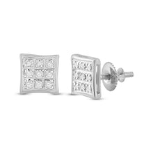  10k White Gold Round Diamond Square Earrings 1/20 Cttw