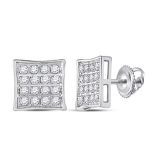  10k White Gold Round Diamond Square Earrings 1/10 Cttw