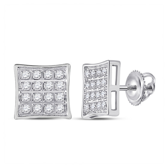 10k White Gold Round Diamond Square Earrings 1/10 Cttw