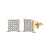 10k Yellow Gold Round Diamond Kite Square Earrings 1/6 Cttw