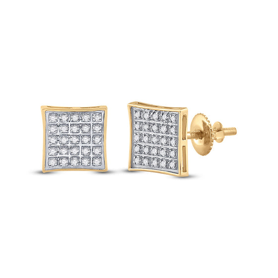10k Yellow Gold Round Diamond Kite Square Earrings 1/6 Cttw