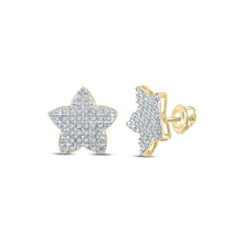  10k Yellow Gold Womens Round Diamond Star Earrings 1/5 Cttw