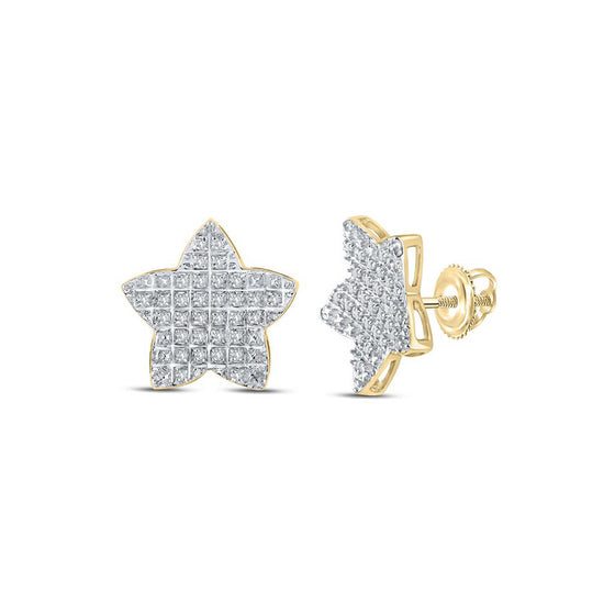 10k Yellow Gold Womens Round Diamond Star Earrings 1/5 Cttw