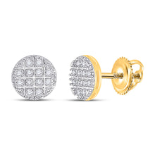  10k Yellow Gold Round Diamond Cluster Earrings 1/10 Cttw