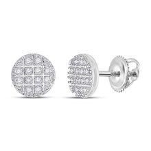  10k White Gold Round Diamond Disk Circle Earrings 1/10 Cttw