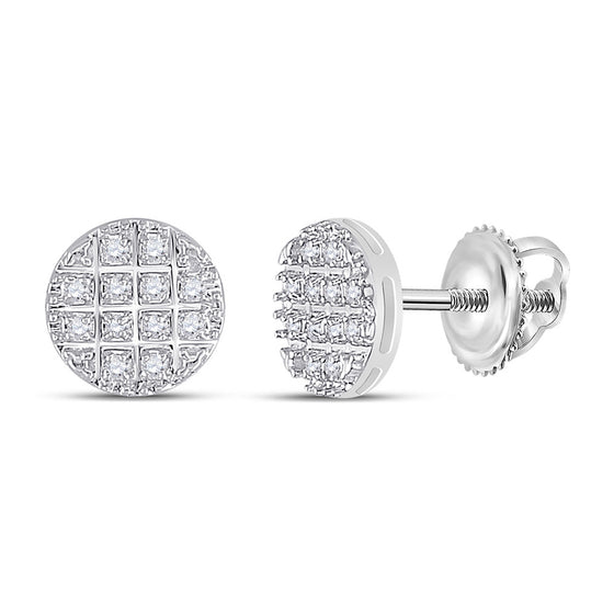 10k White Gold Round Diamond Disk Circle Earrings 1/10 Cttw