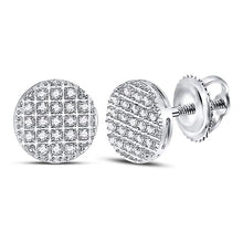  10k White Gold Round Diamond Circle Cluster Earrings 1/6 Cttw