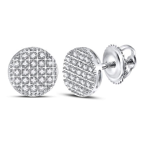 10k White Gold Round Diamond Circle Cluster Earrings 1/6 Cttw