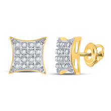  10k Yellow Gold Womens Round Diamond Square Kite Stud Earrings 1/10 Cttw