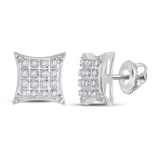  10k White Gold Womens Round Diamond Kite Square Earrings 1/10 Cttw