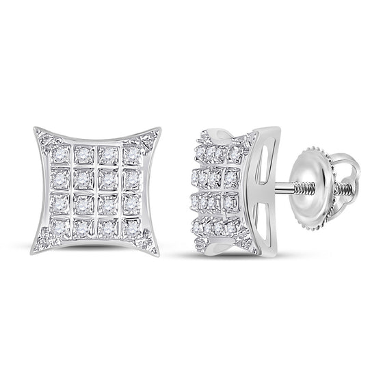 10k White Gold Womens Round Diamond Kite Square Earrings 1/10 Cttw