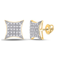  10k Yellow Gold Womens Round Diamond Square Kite Stud Earrings 1/6 Cttw
