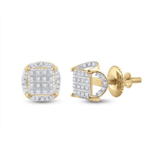 10k Yellow Gold Round Diamond Circle Cluster Earrings 1/5 Cttw
