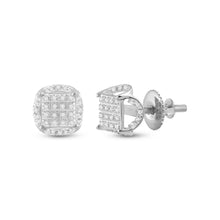  10k White Gold Round Diamond Circle Cluster Earrings 1/5 Cttw
