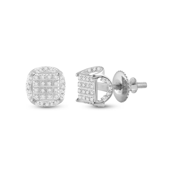 10k White Gold Round Diamond Circle Cluster Earrings 1/5 Cttw