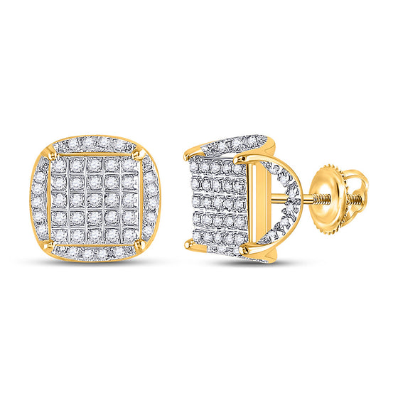 10k Yellow Gold Round Diamond Square Stud Earrings 1/3 Cttw