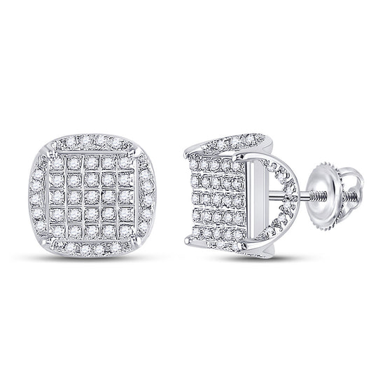 10k White Gold Round Diamond Square Stud Earrings 1/3 Cttw