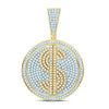 10k Yellow Gold Mens Round Diamond Dollar Sign Circle Charm Pendant 1 Cttw