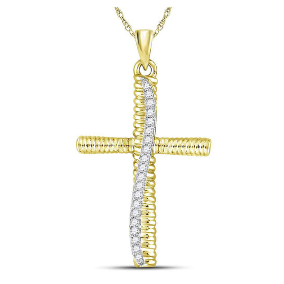 10k Yellow Gold Mens Round Diamond Cross Charm Pendant 1/6 Cttw