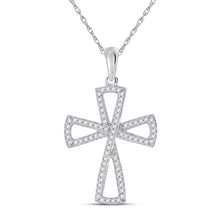  10k White Gold Womens Round Diamond Flared Cross Pendant 1/3 Cttw