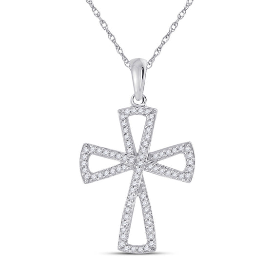 10k White Gold Womens Round Diamond Flared Cross Pendant 1/3 Cttw