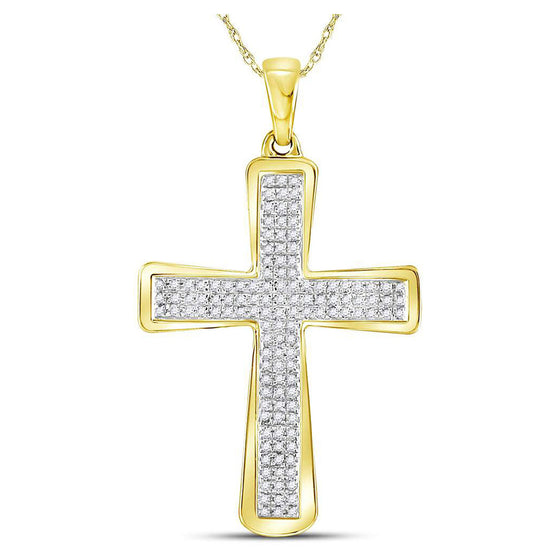10k Yellow Gold Mens Round Diamond Roman Cross Charm Pendant 1/3 Cttw
