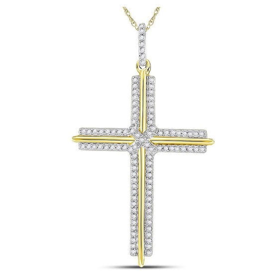 10k Yellow Gold Mens Round Diamond Cross Charm Pendant 1/4 Cttw