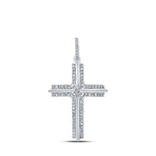  10k White Gold Mens Round Diamond Cross Charm Pendant 1/5 Cttw