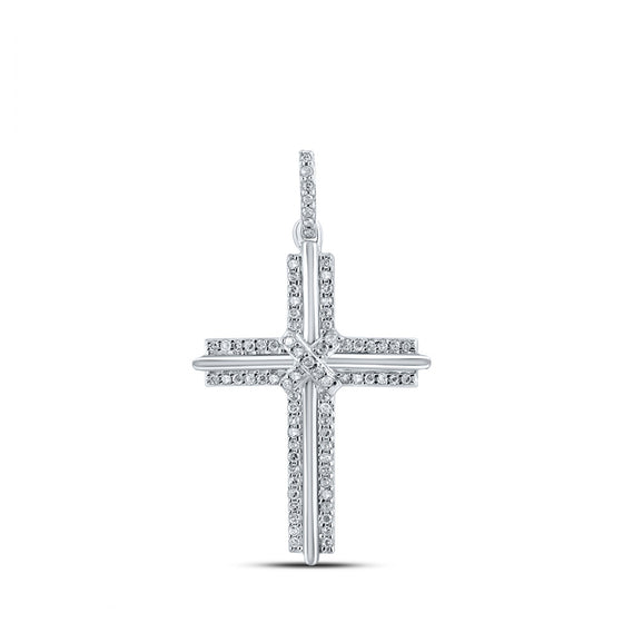 10k White Gold Mens Round Diamond Cross Charm Pendant 1/5 Cttw