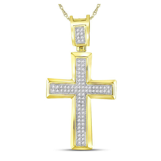 10k Yellow Gold Mens Round Diamond Cross Charm Pendant 1/6 Cttw