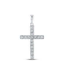  10k White Gold Womens Round Diamond Religious Cross Pendant 1/4 Cttw
