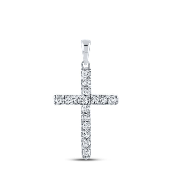 10k White Gold Womens Round Diamond Religious Cross Pendant 1/4 Cttw
