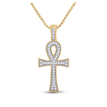  10k Yellow Gold Mens Round Diamond Ankh Cross Charm Pendant 1/5 Cttw