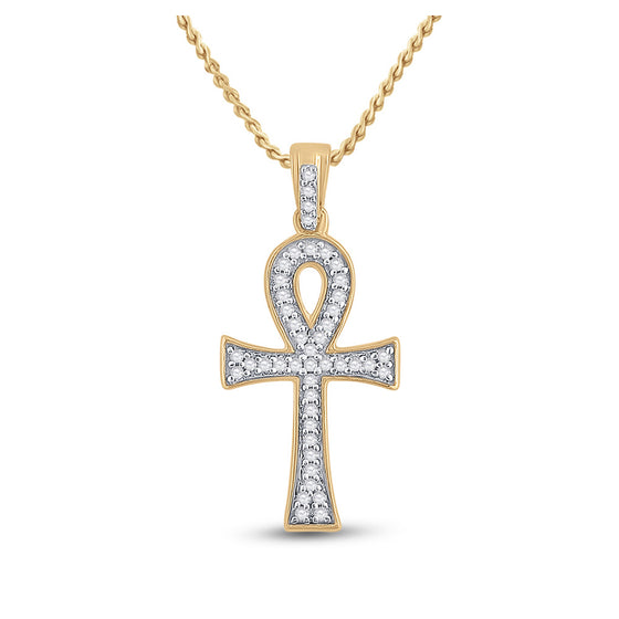 10k Yellow Gold Mens Round Diamond Ankh Cross Charm Pendant 1/5 Cttw