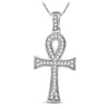 10k White Gold Mens Round Diamond Ankh Cross Charm Pendant 1/5 Cttw