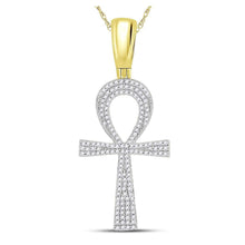  10k Yellow Gold Mens Round Diamond Ankh Cross Charm Pendant 1/2 Cttw